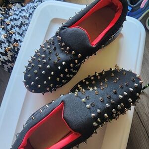 Studded Black and Red Slip-On Shoes